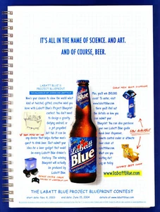 LABATT BLUE BEER AD #5 RARE 2004 "IT'S ALL IN THE NAME OF SCIENCE. AND ART....." - Picture 1 of 2