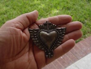Heart Charm Antiqued Silver Milagro Heart / Cross Wings Milagro Charm Ex voto 