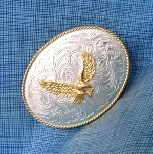 Western Eagle Belt Buckle Scroll Cowboy Cowgirl Vtg Justin Silver Mexico .NOX240 - Picture 1 of 9