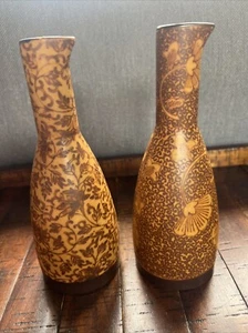 Botellas de sake Tokkuri (2) flores de diseño pintadas a mano 8" - Imagen 1 de 8