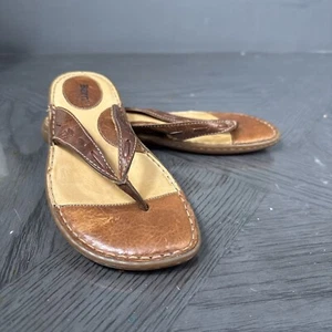 Born Brown/beige Pebbled Leather Knotted Flip Flop Sandals W6118 Women's Size 9 - Picture 1 of 6
