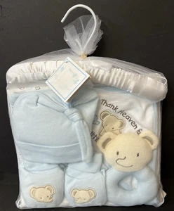 New Baby Works Set "Thank Heaven for Little Boys" Hat Booties Bib Rattle Blanket - Picture 1 of 4