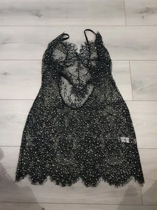 BNWOT Leg Avenue Sheer Black Lace & Diamante Dress Size Large - Picture 1 of 24
