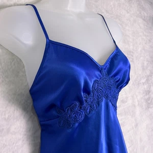 Vintage Y2K Cinema Etoile blau Satin Spitzenbesatz Schlupfkleid Gr. M Indie Ausgehen Glamour - Bild 1 von 9