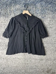 Free People Blouse Womens Large Lace Victorian Inspired Button Down Boho Top - Picture 1 of 7