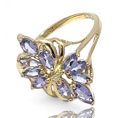 14k Yellow Gold Purplish-Blue Tanzanite and Diamond Ring Size 10 (KS1021760) - Image 1 of 4