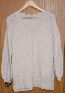 Maglione donna Pioneer punto misto donna taglia grande color panna scollo a V a costine - Foto 1 di 6