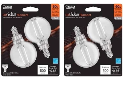 Filament LED Bulb G16.5 E12 Soft White 60W 2-ct FEIT ELECTRICBPG1660927WFI 2-PK - Image 1 of 4