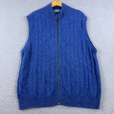 VTG Talbots Men's Wool Angora Full Zip Sweater Vest Blue Size XL Ribbed Grandpa - Image 1 of 4
