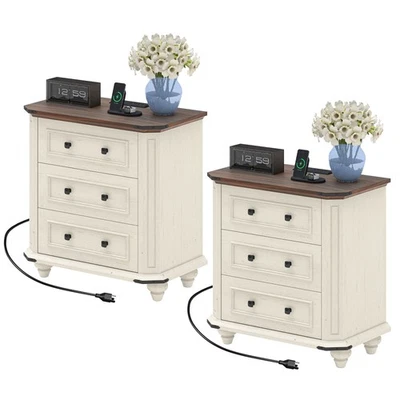 Set of 2 Nightstand with 3 Drawers Bedside Table Small Dresser for Bedroom - Image 1 of 4