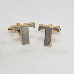 Gemelos Vintage Dante Letra "T" Tono Dorado Tono Plata - Imagen 1 de 4