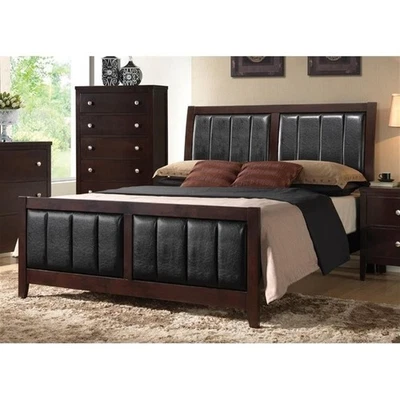 Cama Coaster Carlton de cuero sintético California King Panel en negro y capuchino Foto 1 de 3