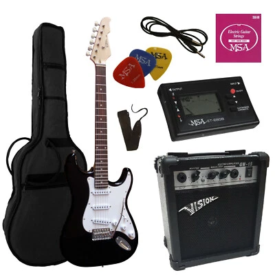 E-Gitarre ST5 schwarz, Set, Verstärker, Stimmgerät, Saiten, Pik, Tasche, Band!b - Bild 1 von 4