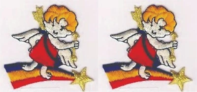 Cupid Patch Embroidered Angel on Shooting Star Cut out Iron on Sew on Lot of 2 - Image 1 of 2