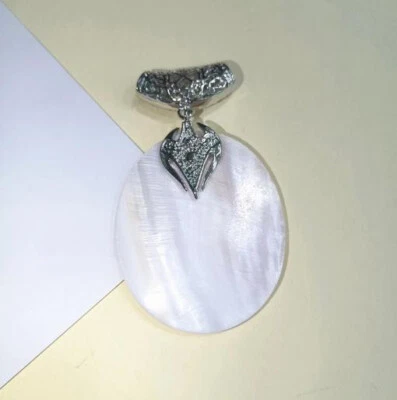 Ожерелье кулон антикварное серебро раковина белого абалона 58x46 мм натуральное серебро - Изображение 1 из 4