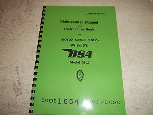 BSA M20 1939-44 WD MODELS MAINTENANCE & INSTRUCTION MANUAL BW18 - Picture 1 of 3