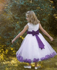 Marfil Boda Concurso Floral Encaje Cuerpo Rosa Pétalo Tul Flor Niña Vestido 165T - Imagen 1 de 41