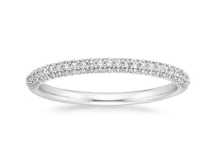 ANILLO Banda de Boda Medio Vástago 1/4 CT Micro Pavimento 3mm Enchapado en Oro Blanco TALLA 5-9 - Imagen 1 de 8