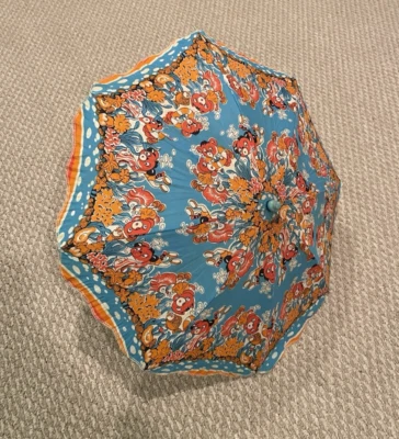 Vintage Child’s Kids Parasol Umbrella Cat, Bear, Koi Bubbles Fabric Wood Handle - Image 1 of 4