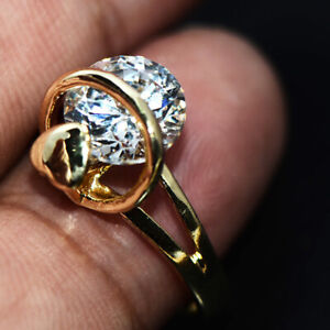 9K Gold Filled Crystal Heart Womens Girls Heart Ring Party Ring Gift Size 5