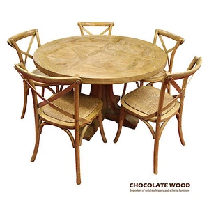 VALENTINA Rustic Oak round pedestal dining table parquetry top - Picture 1 of 4