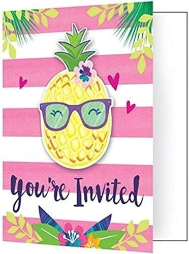 PIneapple 'N Friends Tropical Beach Summer Luau Party Invitations w/Envelopes - Image 1 of 1