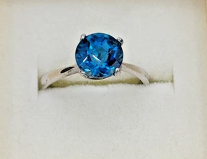 Peora London Blue Topaz 2.25 Carats Gemstone 925 Solid Sterling Silver Size 7.5 - Picture 1 of 8