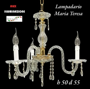 LAMPADARIO MARIA TERESA 3 LUCI IN VETRO E CRISTALLO ORO CON PENDENTI - OFFERTA - Foto 1 di 9