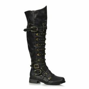 Schwarzer Pirat groß faltbar Renaissance Jahrmarkt Game of Thrones Kostüm Stiefel 10 11 - Bild 1 von 3