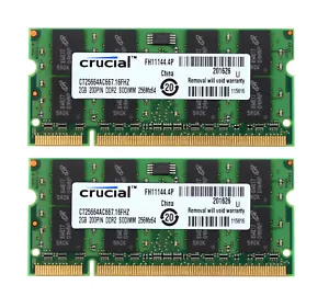 Crucial 4GB 2X 2GB PC2-5300S DDR2 667Mhz 200Pin 1.8V SODIMM Laptop Memory RAM - Picture 1 of 10