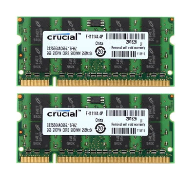 Crucial 4GB 2X 2GB PC2-5300S DDR2 667Mhz 200Pin 1.8V SODIMM Laptop Memory RAM - Image 1 of 4
