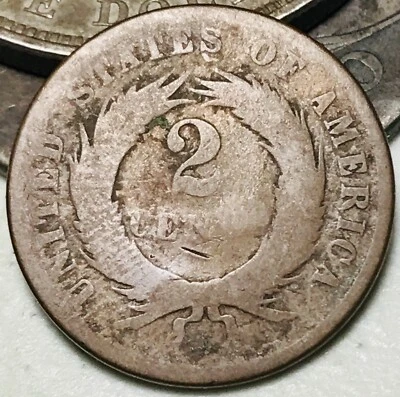1870 Two Cent Piece 2C Ungraded Circulated US Copper Coin CC24794 - Image 1 of 4