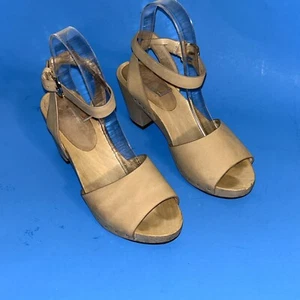 Joie Shoes Womens Size 37.5 US 7 Clog Sandal Wood Sole Beige Leather Sandals - Picture 1 of 14