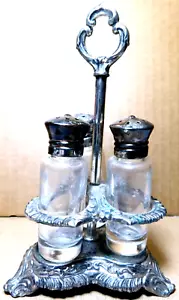 Unbranded~Holiday Imports 4Pc. Salt &Pepper Shakers w/Ornate Decor. Metal Caddy - Picture 1 of 12