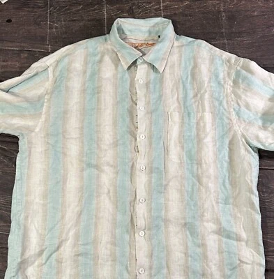Bugatchi Uomo Linen Shirt Men’s XXL Short Sleeve Button Down Color Block - Image 1 of 4