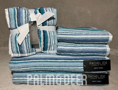 RACHEL ZOE ~ JUEGO DE TOALLAS 9 PIEZAS ~ TONOS DE RAYAS AZULES Y BLANCAS ~ ¡TOTALMENTE NUEVO! Foto 1 de 3