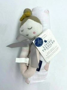 NWT Living Textiles Emma Ballerina Rattle Pink Heart Swaddle Blanket Set - Picture 1 of 5