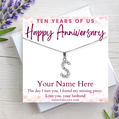 Personalised 10th Wedding Anniversary Gift for Wife Silver Letter Name Necklace - Image 1 of 4