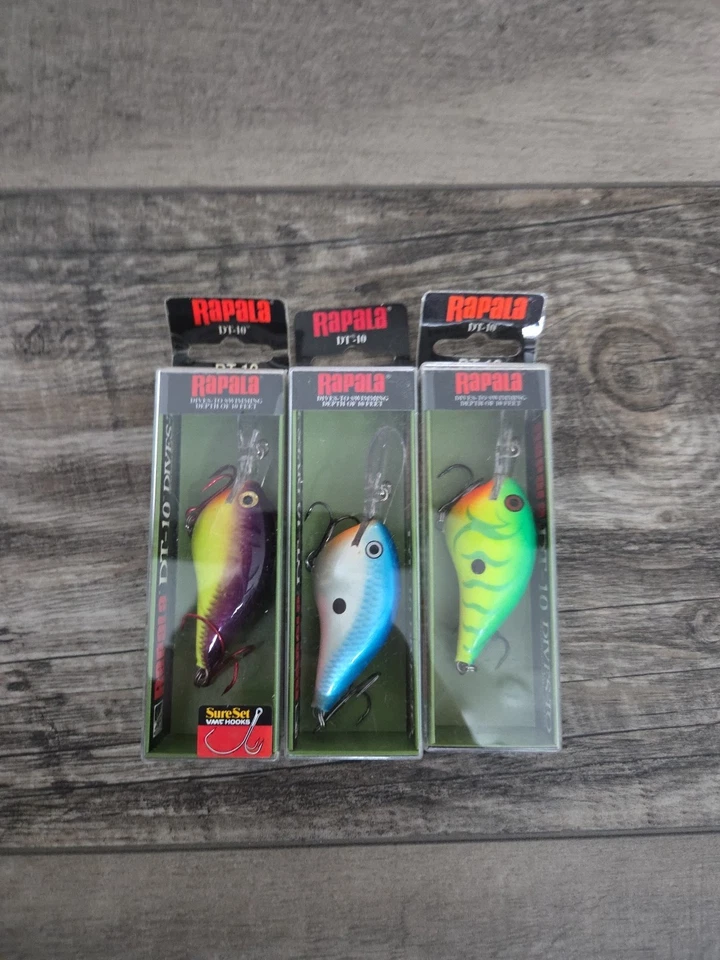 Rapala DT10 3PK(SUPER RARE COLLECTION) PEARL BLUE,GREEN TIGER & Chart. Purple... - Image 1 of 4