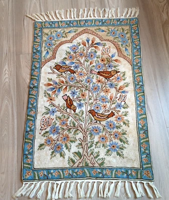 Kashmir Handmade Chain Stitch “Tree Of Life “ Rug 40"x 23" Birds multi color -lp - Image 1 of 4