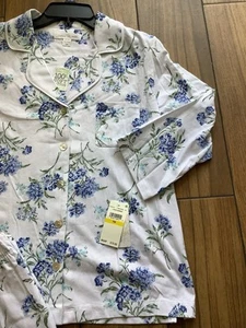 Carole Hochman Sleep Lounge SET 100% Soft Cotton Petite Medium White Blue Floral - Picture 1 of 8