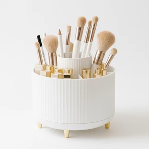 360° Rotating Organizer Fluted Cosmetic Makeup Vanity Desk Caddy Spinner - Picture 1 of 46