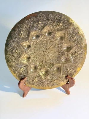 复古锤形圆形中东黄铜刻板蚀刻铜 8"w — 第 1/4 张图片