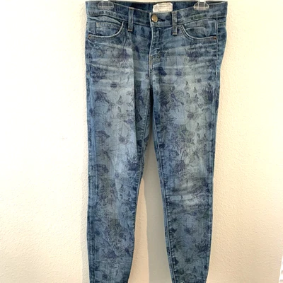 Pantalones de mezclilla Current Elliott 26 para mujer Stiletto quemados florales tiro bajo elásticos Foto 1 de 4