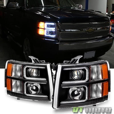 Blk 2007-2013 Chevy Silverado 1500 2500HD 3500HD OPTIC LED Projector Headlights - Image 1 of 4