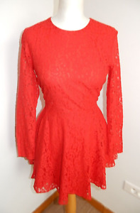 robe T36 dentelle rouge habillée manche longue col rond zip argent au dos 268a