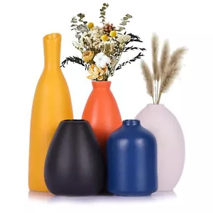 Colorful Ceramic Vase Set of 5 - Modern Simple Decorative Vase Yellow Orange ... - Picture 1 of 7