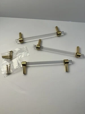 Набор из 3 длинных акриловых выдвижных ящиков Lucite с прозрачной 7,5-дюймовой золотой акцент - Изображение 1 из 3