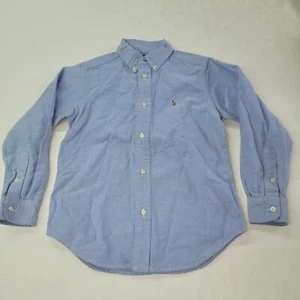 Ralph Lauren Shirt Boys 7 Blue Oxford Cloth Long Sleeve Button-Down Preppy Pony - Picture 1 of 11