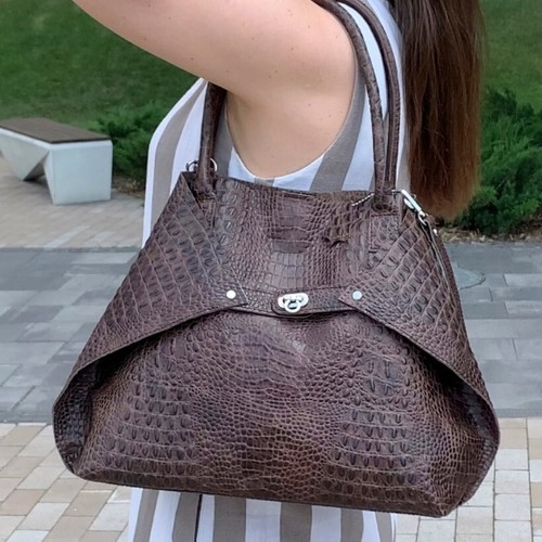 COACH Borsa a mano donna VERA PELLE in rilievo imitazione coccodrillo borsa tote bag